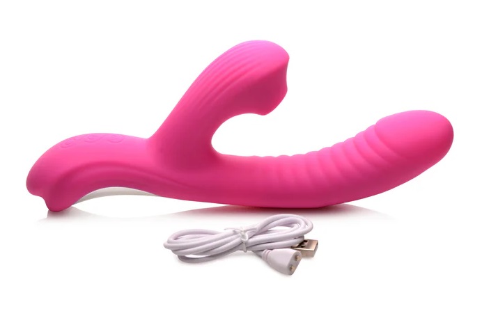 Come Hither back and forth massaging shaft with suction stim... Power Bunnies - Come Hither 43X Rabbit Vibrator - Pink photo-5
