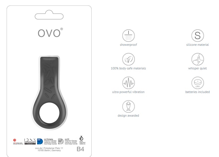 ovo B4 is made of 100% body safe silicone, with soft and... Ovo - B4 Vibro Ring - Grey photo-5