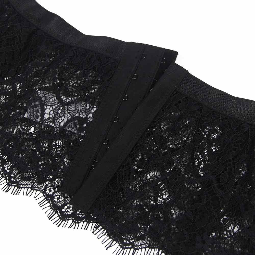 Eyelash lace high waist garter set with metal buttons and st... Ohyeah - Lace High Waist Garter Thong - Black - XL photo-8