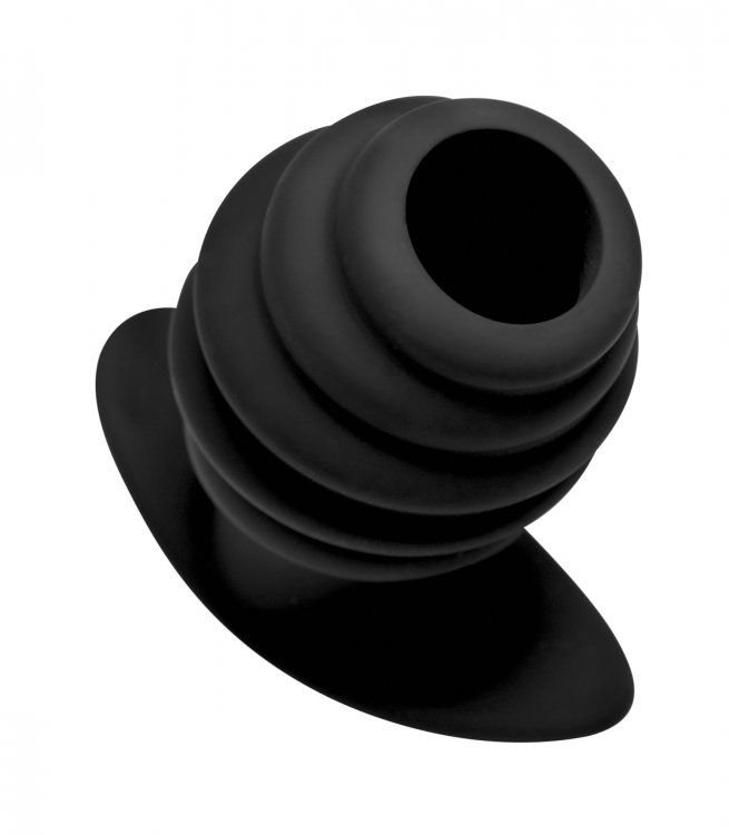 Ribbed for your anal pleasure, this hollow butt plug is avai... Master Series - Hive Ass Hollow Anal Plug L-size - Black photo-3
