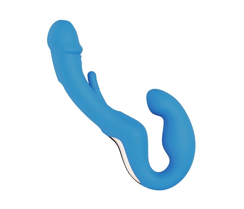 Harmony Duo features two kinds of stimutaion at once. Its sh... Honey Play Box - Harmony Duo App Strapless Strap-On - Blue photo-3