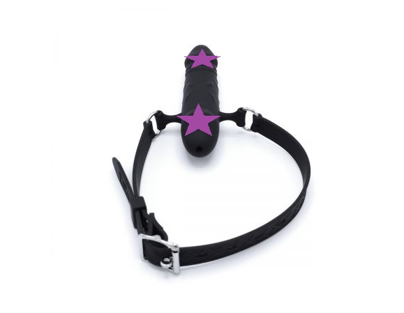 This Silicone Double Penis Mouth Gag offers a unique twist c... Kiotos - Double Penis Mouth Gag - Black photo-2