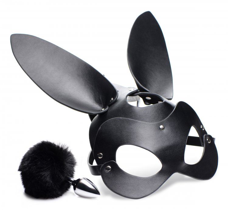Black rabbit, back alley... keep your owner or plaything on ... Tailz - Bunny Tail Anal Plug & Mask Set - Black photo-3