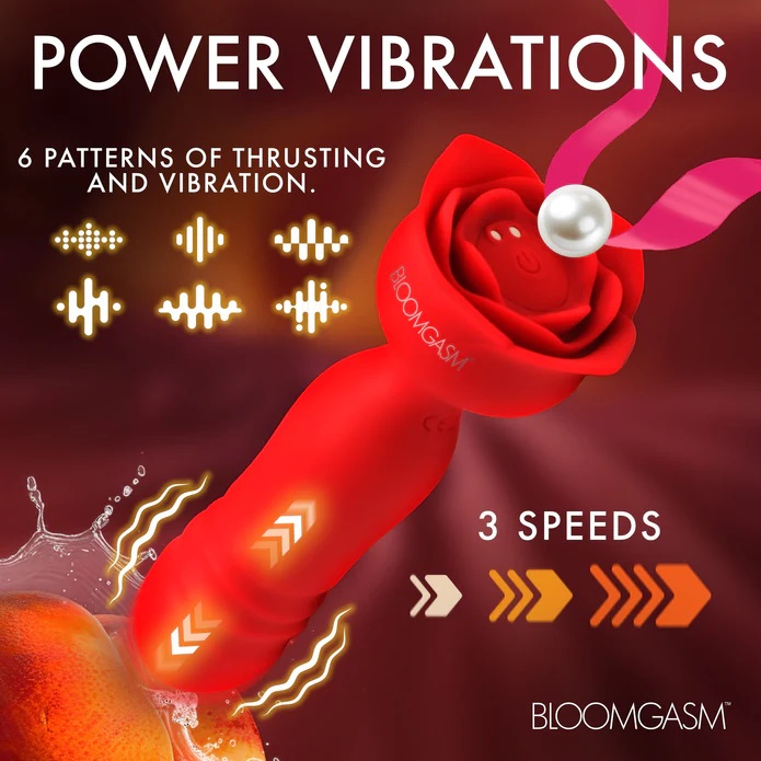 Elevate your intimate moments with the Rose Delight Silicone... Bloomgasm - Rose Delight Thrusting Vibrator - Red photo-3