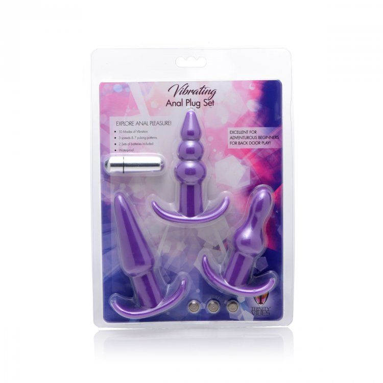 Excellent for adventurous beginners to backdoor play, this v... Trinity Vibes - Vibrating Anal Plug 4 pc Set - Purple photo-7