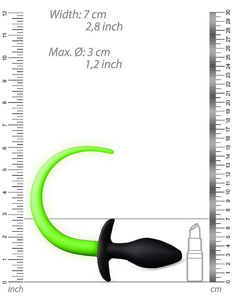 Ouch! Glow in the Dark, the future of bondage is here. Desig... Ouch - Glow In Dark Puppy Tail Plug - Green photo-4