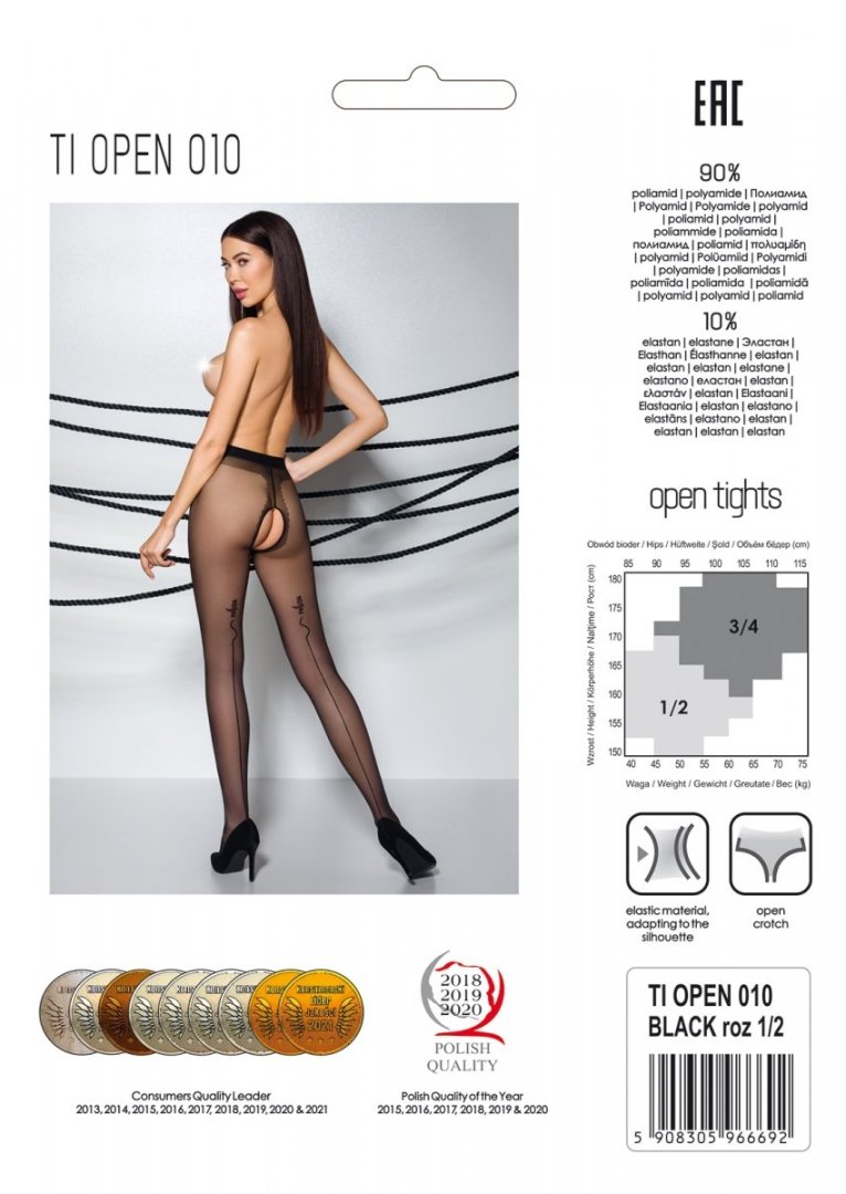 Elegant tights with a cut between the thighs and an interest... Passion - Tiopen 010 Pantyhose - Black - 3/4 photo-6