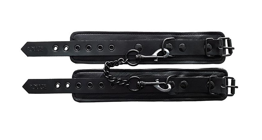 These dark and sexy looking leather ankle cuffs are soft and... Rouge - Leather Ankle Cuffs - Total Black photo-2