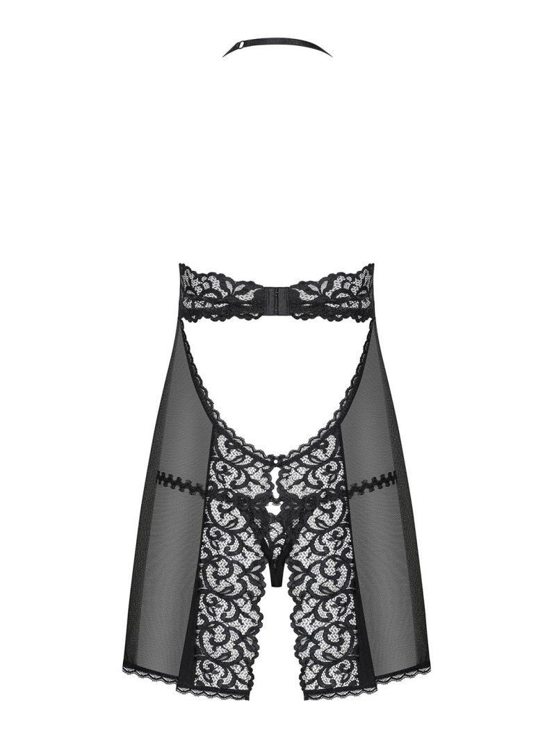 Lovely lace, delicate mesh, temptingly exposed bottom – we p... Obsessive - Joylace Babydoll - Black - S/M photo-8
