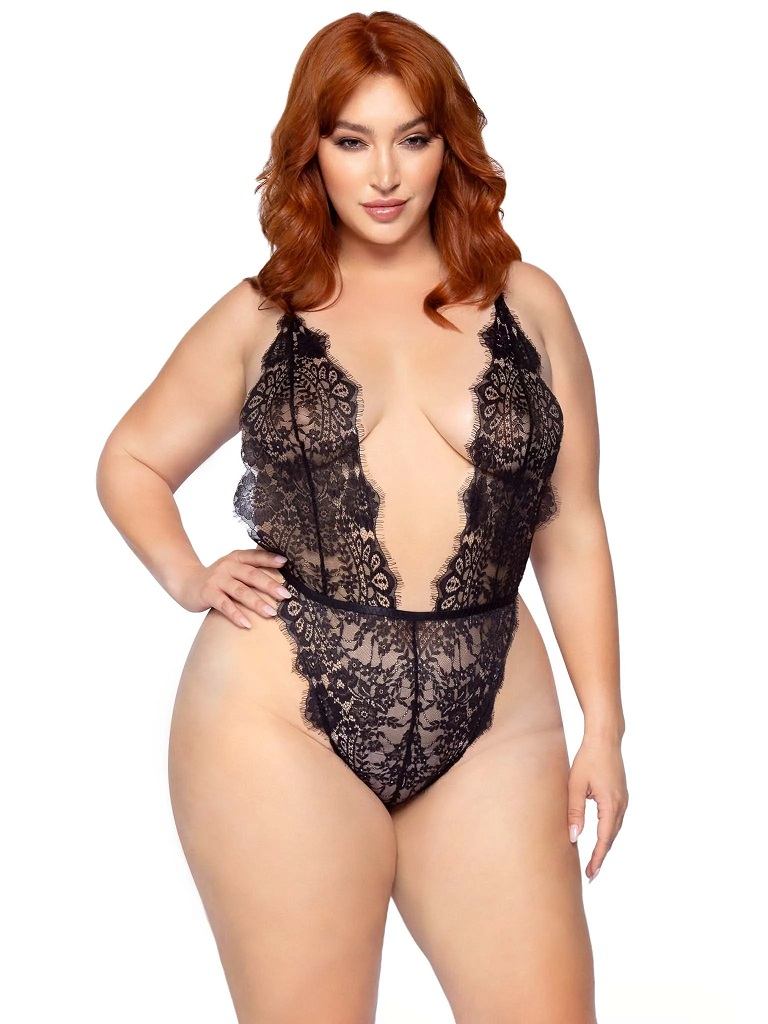 Get lost in the romance of this gorgeous 3 PC lingerie teddy... Leg Avenue - Love Affair Robe & Teddy Set - Black - 1X-2X photo-3