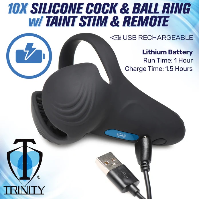 Give your balls a pleasant buzz with this Silicone Cock Ring... Trinity Vibes - Taint Stim Cock & Ball Ring - Black photo-5