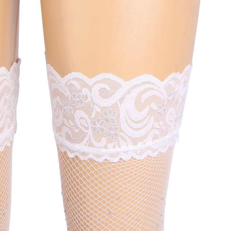 Main fabric is high-elasticity nylon yarn, soft and close-fi... Ohyeah - Lace Rhinestone Stockings - White - S photo-11