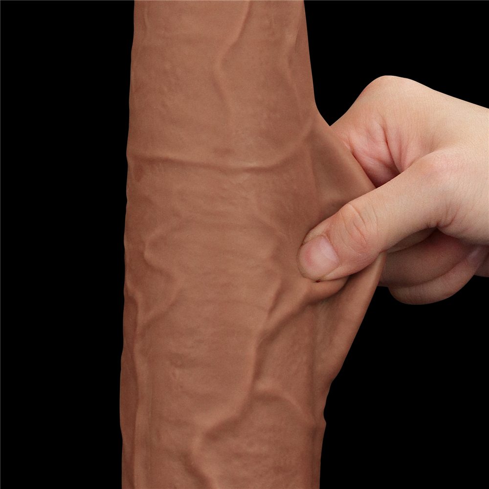 Made of realistic dual-layer sliding-skin material for Iifel... Lovetoy - 13.5" Sliding Skin Dildo - Brown photo-5
