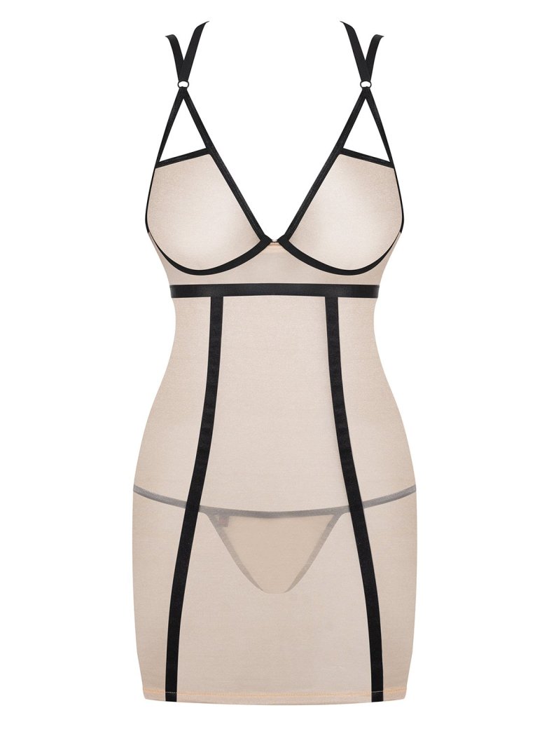 Do you want to try something new? The Nudelia chemise is per... Obsessive - Nudelia Chemise & Thong - Beige - S/M photo-7