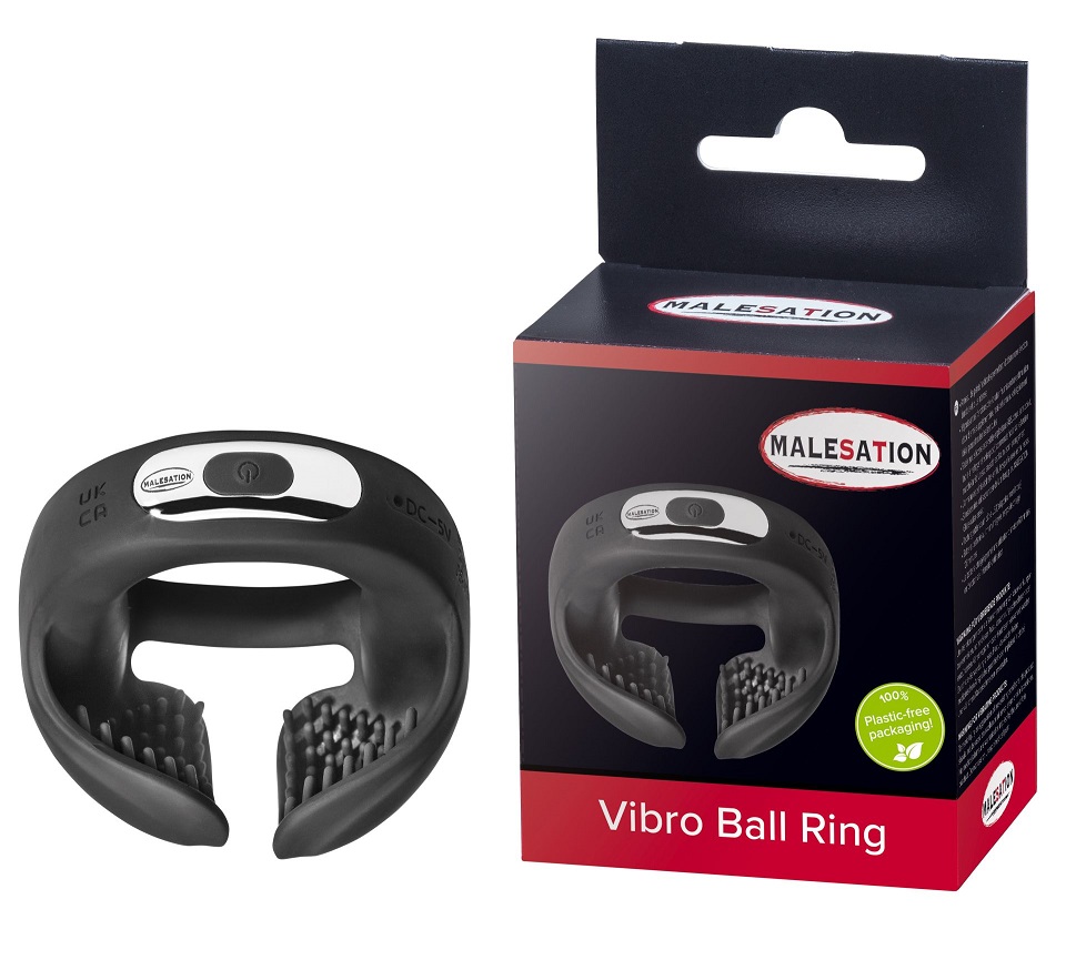 Penis/ testicles ring designed to help you achieve a longer-... Malesation - Vibro Ball Ring - Black photo-2