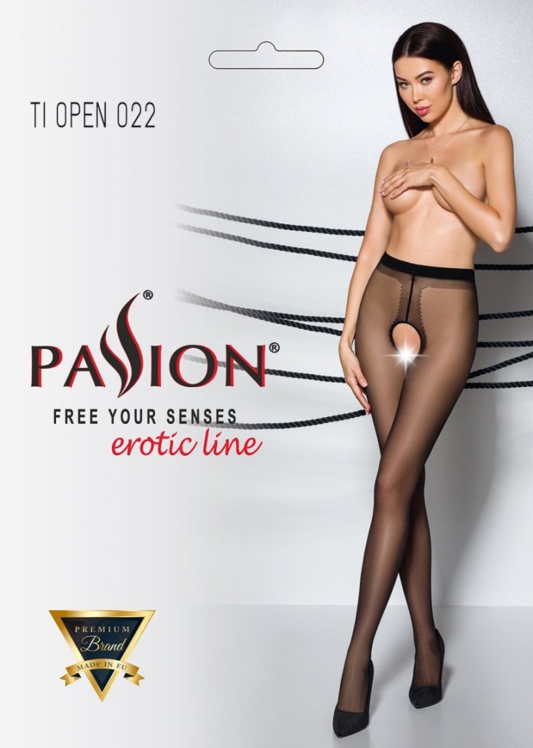 Elegant tights with a cut between the thighs and an interest... Passion - Tiopen 022 Pantyhose - Black/Red - 3/4 photo-5