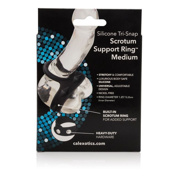 Maximize your orgasmic pleasure with the Silicone Tri-Snap S... CEN - 3-Snap Scrotum Ring Medium - Black photo-6