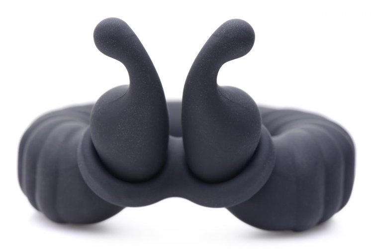 This ribby cock and ball ring is built for versatile vibes! ... Trinity Vibes - 10X Cobra Dual Cock Ring - Black photo-3