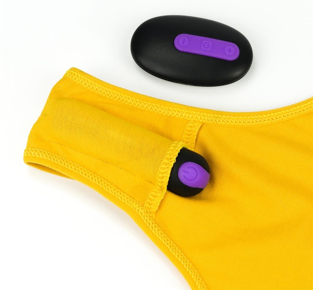Sexy bitch thong with a remote controlled rechargeable bulle... Lovetoy - Bitch Vibrating Panties M - Yellow photo-7