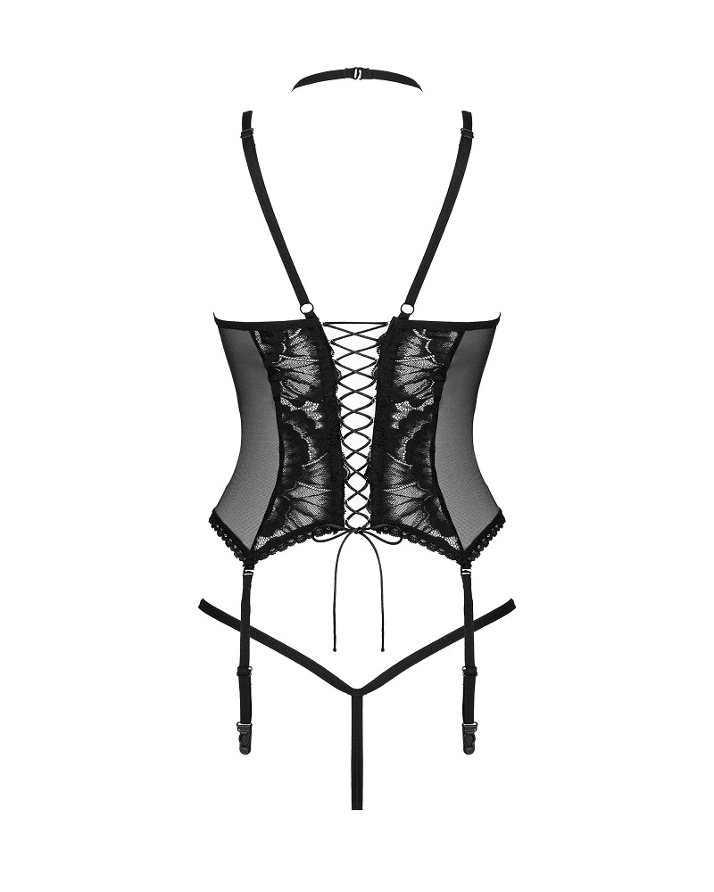 Sexy, black corset with lace elements in a floral pattern. A... Obsessive - Alessya Corset - Black - XS/S photo-8