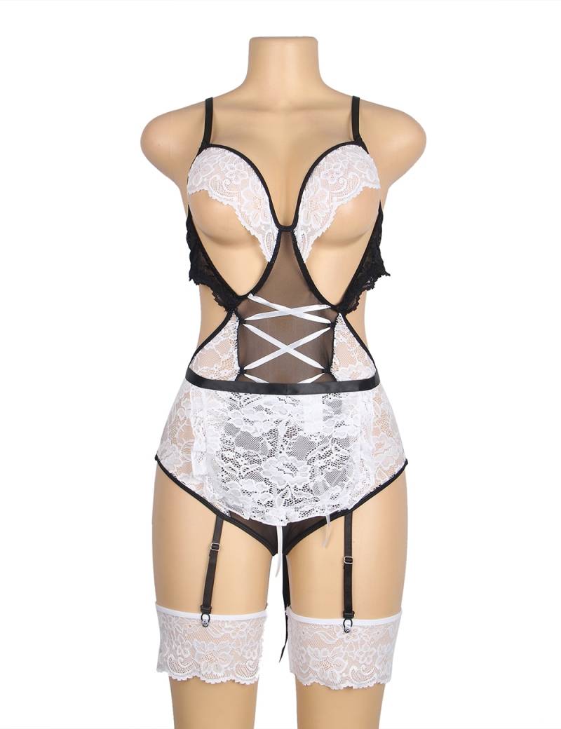 White Lace Sexy Garter Belt Maid Costume with Leg Ring
Mate... Ohyeah - Maid Costume w Garters - Black - M photo-9