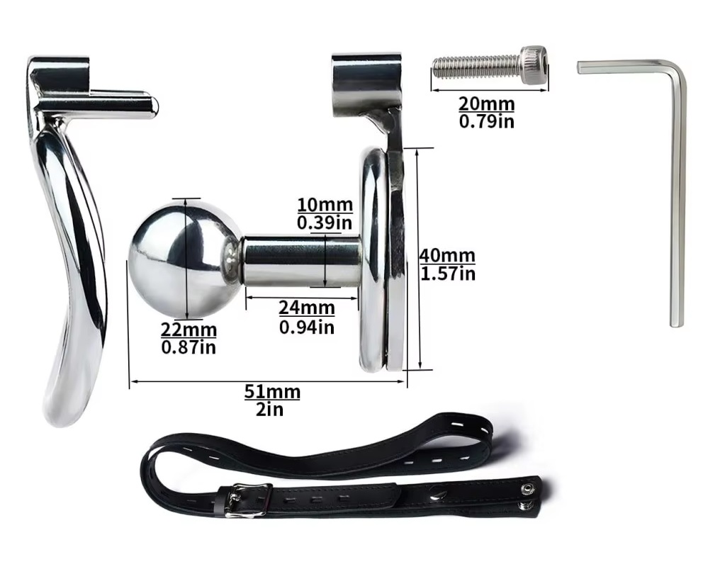 Material: Ring: 304 Stainless steel
Cage length: 51MM
Ring i... FAAK - Chastity Cage 191 45mm w Belt - Silver photo-6