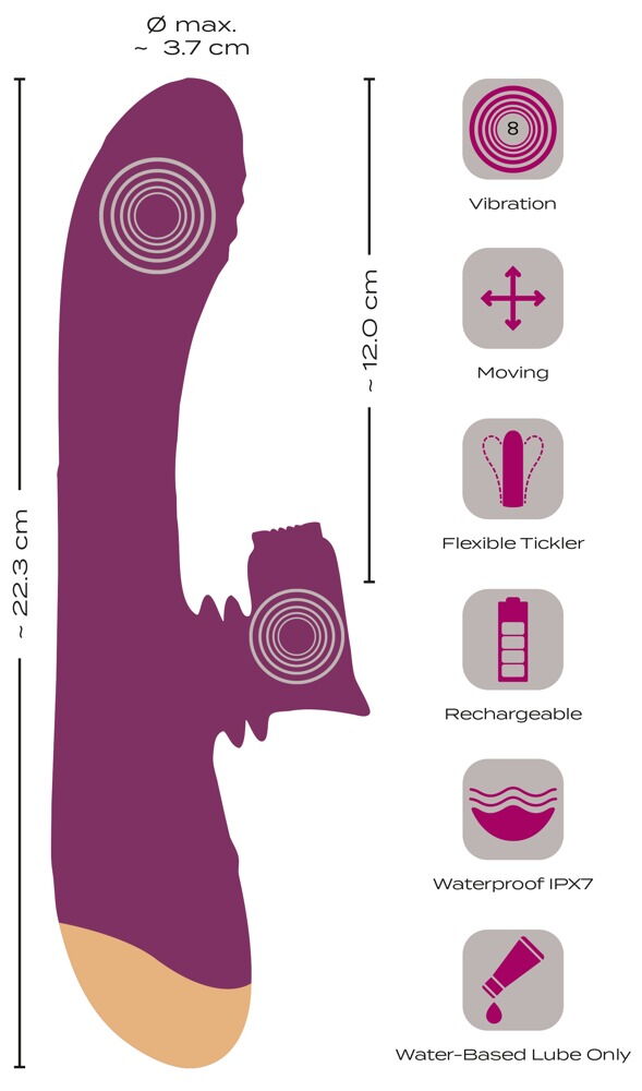 The handy 2 Function Vibrator with Moving Clitoris Tickler f... Javida - Moving 2 Function Vibrator - Purple photo-11