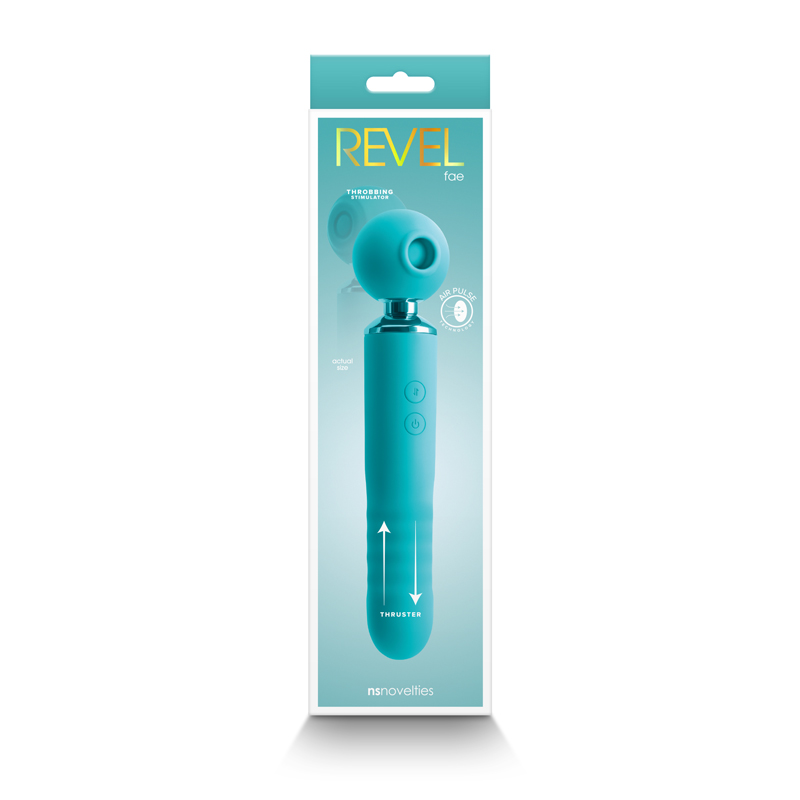 The Fae by Revel bundles multiple uses into one toy. Fae’s s... NS Novelties - Revel Fae Air-Pulse Thruster - Teal photo-3