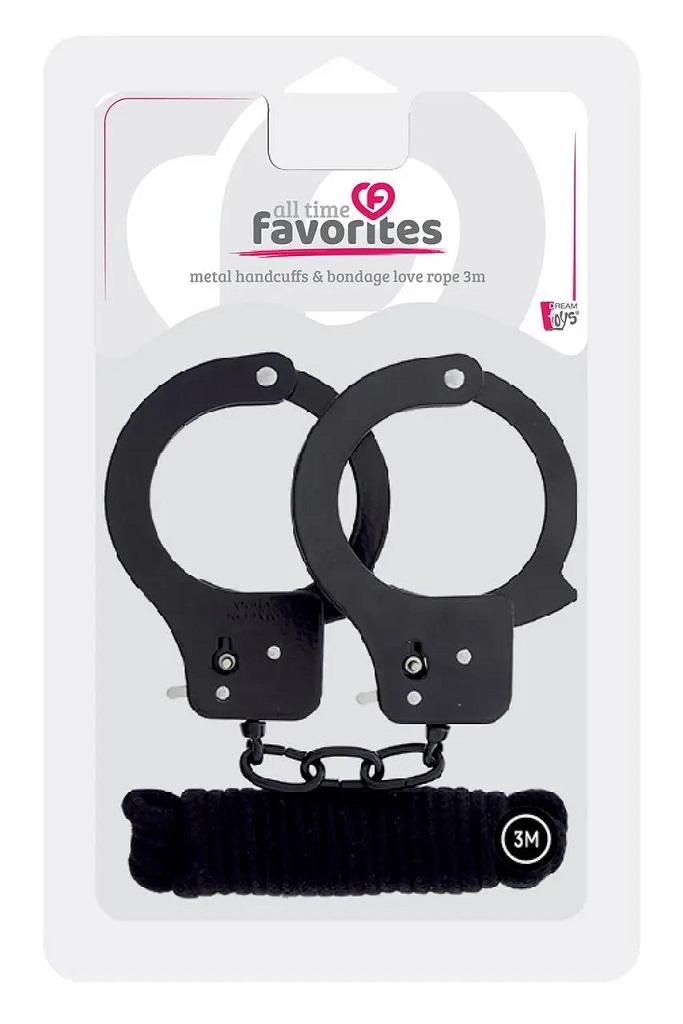 Get ready for thrilling sexual excitement with a set of meta... Dreamtoys - All Times Metal Cuffs w Ropes 3m - Black photo-2