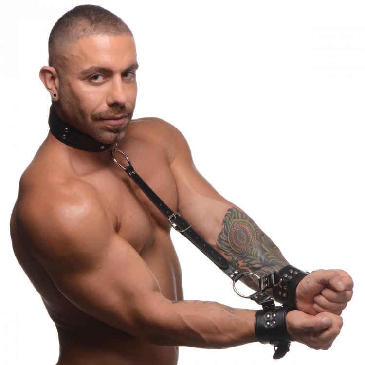Strap in your submissive with these Neck to Wrist restraints... Strict - Neck to Wrist Restraints - Black photo-3
