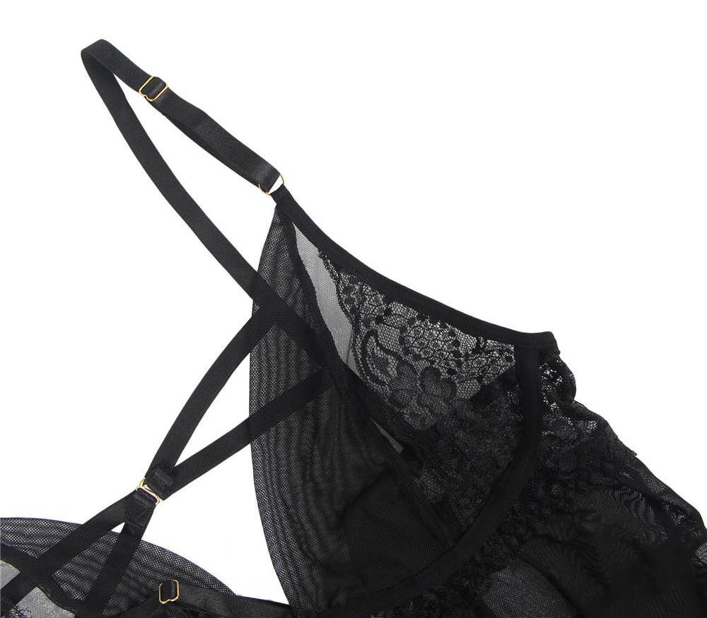 Elegant Black Lace Hanging Neck Perspective Sexy Babydoll
M... Ohyeah - Elegant Babydoll w Neck Ring - Black - M photo-8