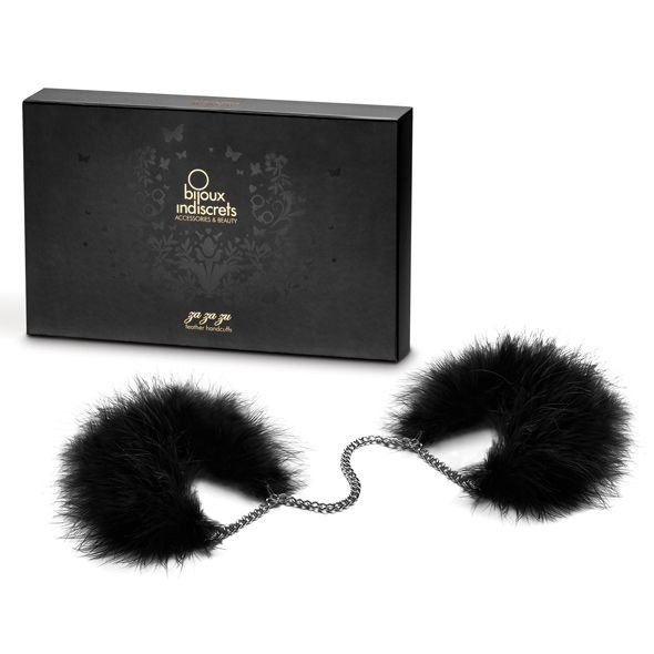 Feather handcuffs. Trap your lover with the softness of feat... Bijoux Indiscrets - Za Za Zu Feather Handcuffs - Black photo-4
