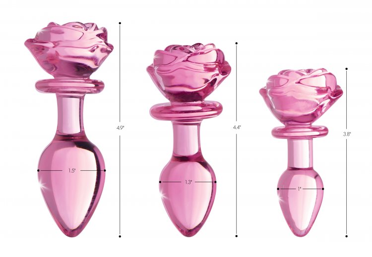 Decorate your derriere with a blooming glass rose! This dazz... Booty Sparks - Rose Glass Anal Plug M - Pink photo-8