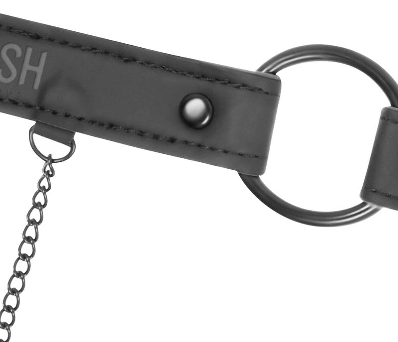 FETISH SUBMISIVE vegan leather collar with nipple clamp atta... Fetish Submissive - O Ring Gag w Nipple Clips - Black photo-3