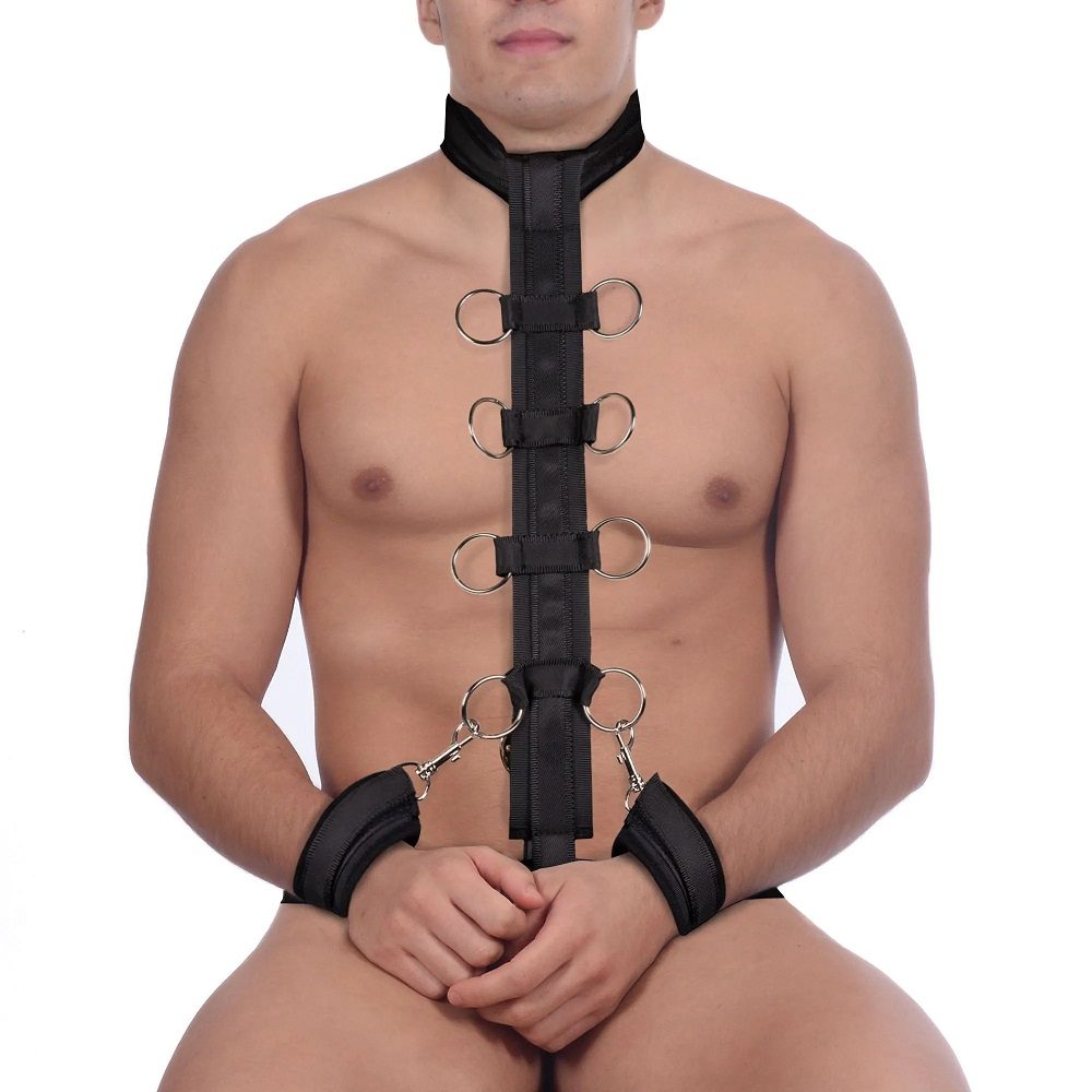 This Restraint Harness with Collar and Hand Cuffs offers a r... Ouch - Restraint Harness w Collar & Hand Cuffs - Black photo-6