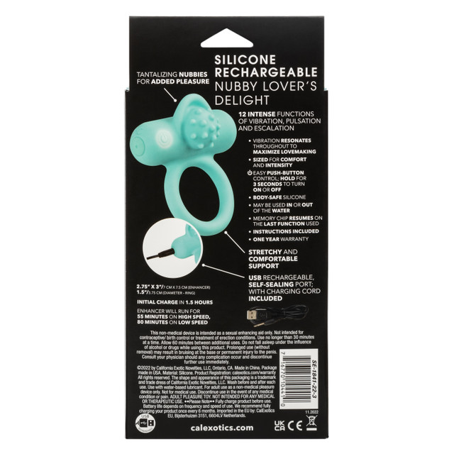 The Silicone Rechargeable Nubby Lover's Delight mixes 12 int... CEN - Nubby Lovers Vibro Ring - Blue photo-11