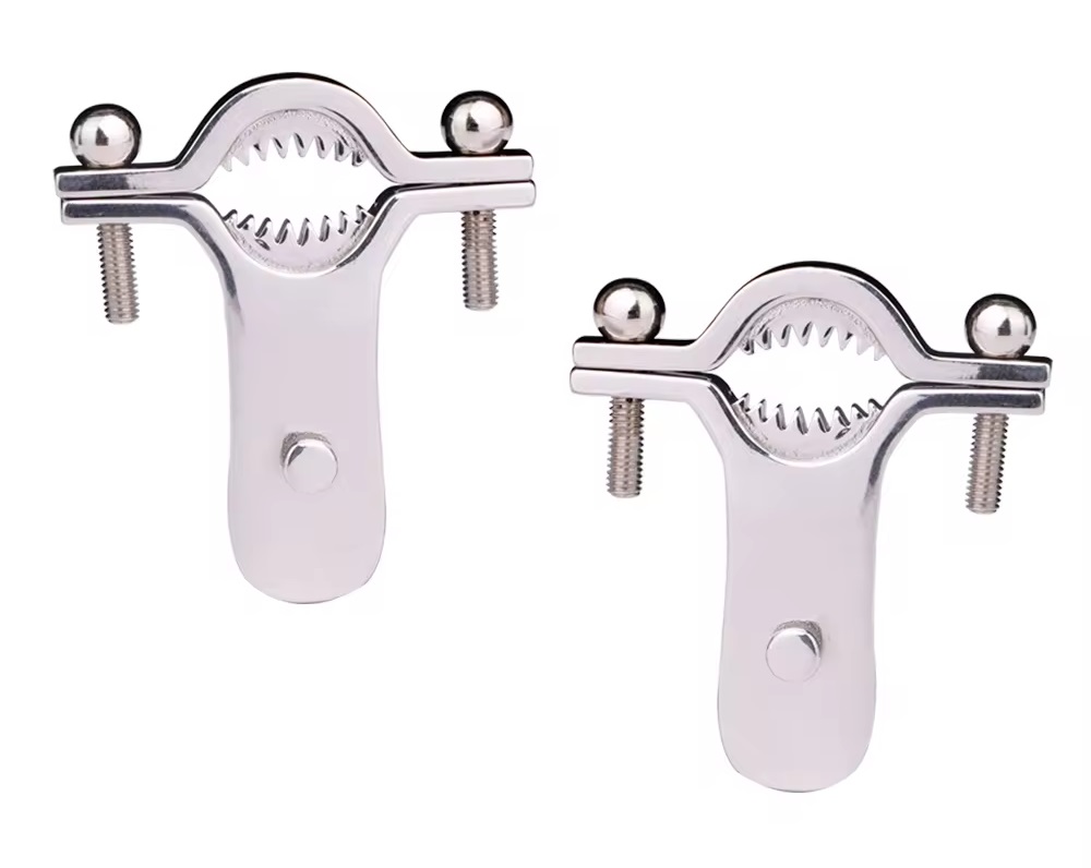 Material: 304 Stainless steel + Leather belt ... FAAK - Psyche Goddess Nipple Clamps w Harness photo-2