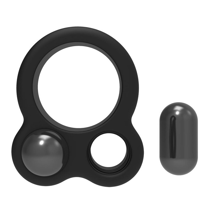 This Ramrod penis ring features an extension that holds up t... Dreamtoys - Ramrod Dual Weight Cock Ring - Black photo-3