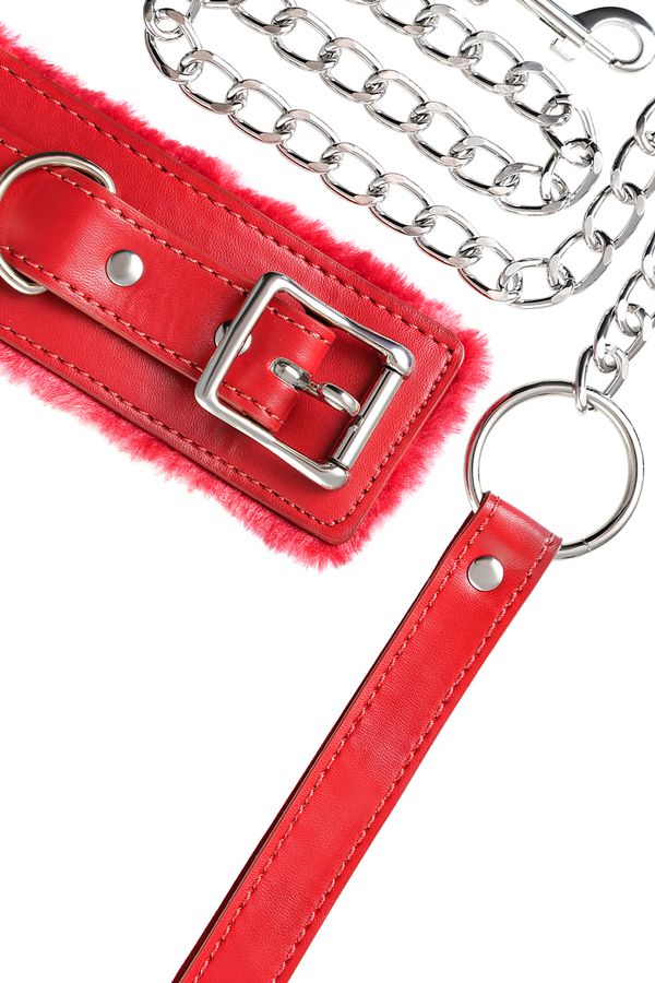 Made of genuine leather with velour lining. Nickel-plated fi... Anonymo - Collar w Leash - Red photo-9
