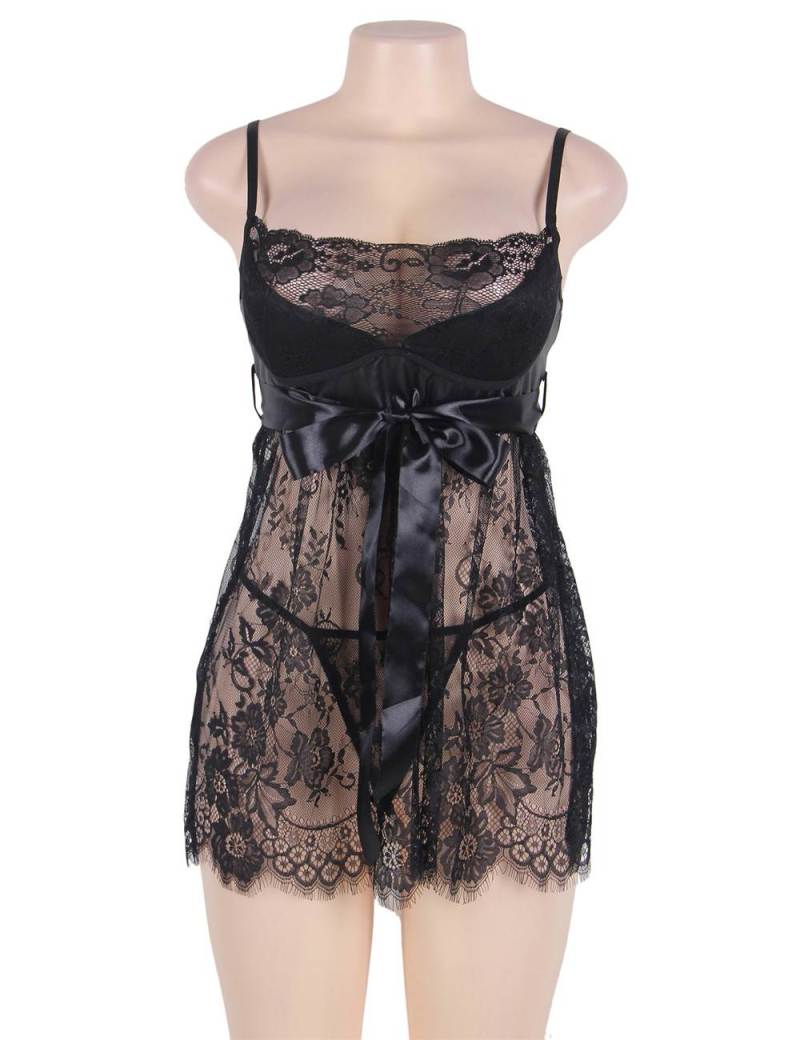 Sexy Eyelash Lace Chest Pad Sleepwear with Thong
Material&n... Ohyeah - Lace Chest Pad Babydoll - Black - XL photo-5
