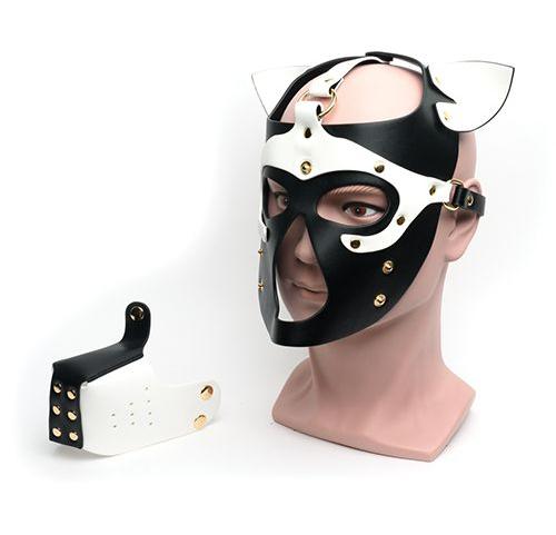 A puppy play hood designed for the fetish world, meticulousl... 665 - Bondage Puppy Face Mask - Black/White photo-2