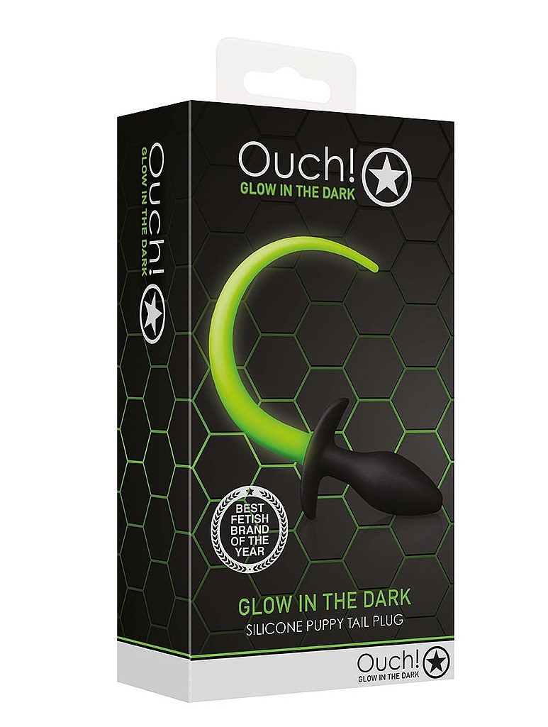 Ouch! Glow in the Dark, the future of bondage is here. Desig... Ouch - Glow In Dark Puppy Tail Plug - Green photo-5
