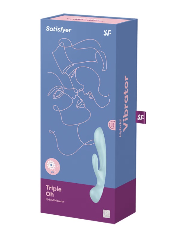 The Satisfyer Triple Oh made of silicone combines double sti... Satisfyer - Triple Oh Rabbit Vibrator - Light Blue photo-5