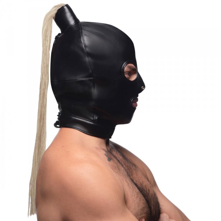Fulfill your fetish fantasies with this soft leather hood th... Strict - Ponytail Bondage Hood - Blonde photo-4