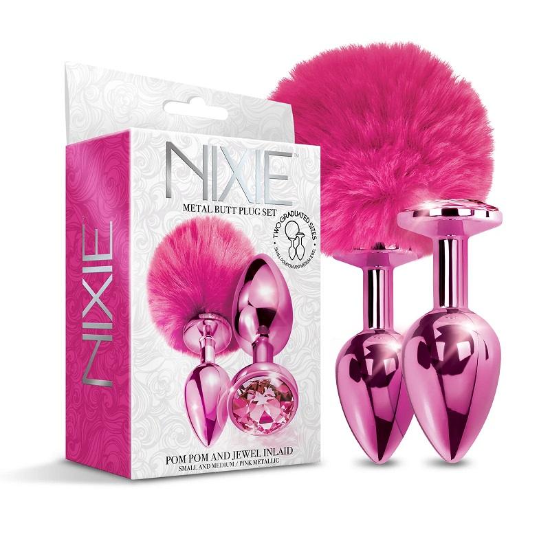 Adorn your derriere with the NIXIE Metal Butt Plug Set in me... Nixie - Pom Pom Metal Plug Set - Pink photo-3