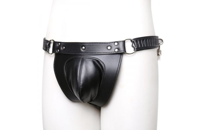 This leather Chastity Pants comes with 3 padlocks, you can e... Kiotos - Chastity Pants w Padlock photo-3