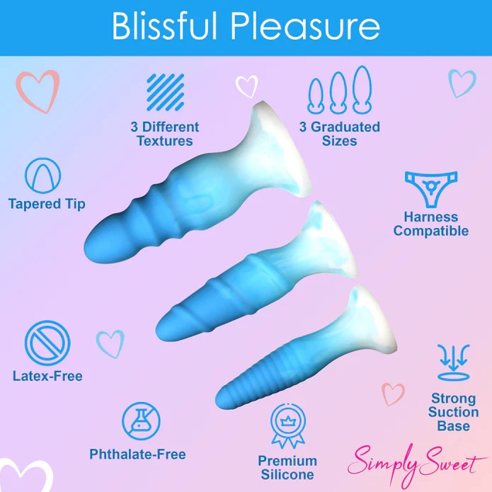 This set of three plugs gives you the best in variety of siz... Simply Sweet - Butt Plug Set 3 pcs - Blue photo-4