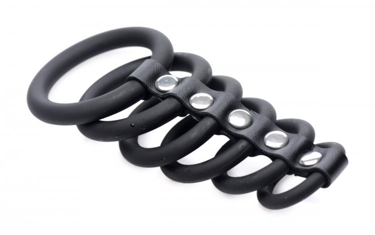 Cage up your lover's erection and deny them the sexual g... Strict - 6 Ring Silicone Chastity Device - Black photo-4