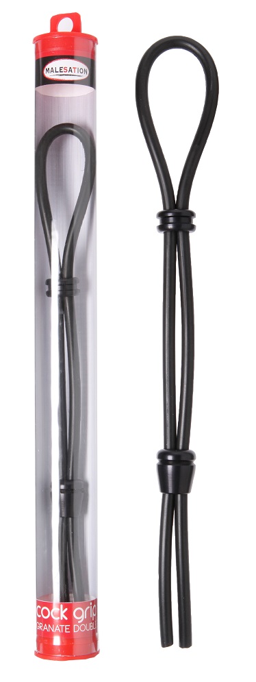 The top ring is striped over the hard penis and the cuff is ... Malesation - Cock Grip Double Ring - Black photo-2