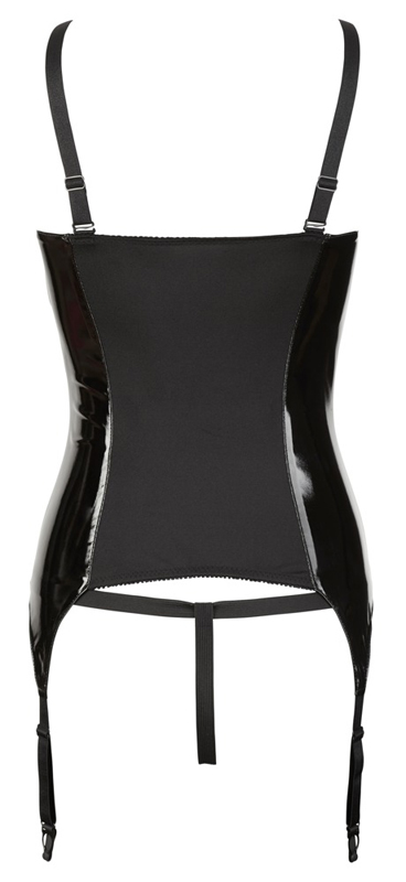 Show your most seductive side in this black vinyl garter set... Black Level - Vinyl Corset w Open Cups - Black - L photo-4